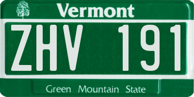 VT license plate ZHV191