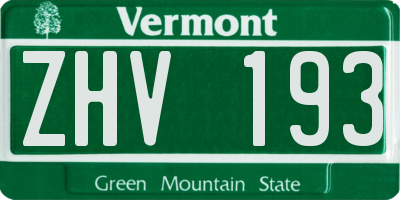 VT license plate ZHV193