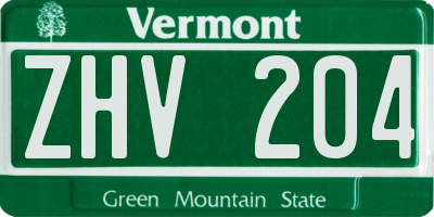 VT license plate ZHV204