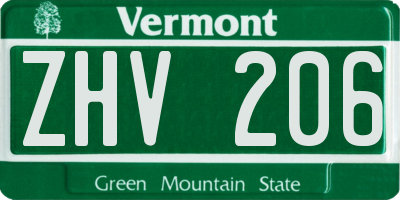 VT license plate ZHV206