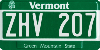 VT license plate ZHV207