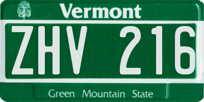 VT license plate ZHV216