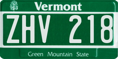 VT license plate ZHV218
