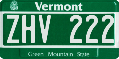 VT license plate ZHV222