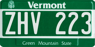 VT license plate ZHV223