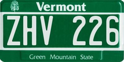VT license plate ZHV226