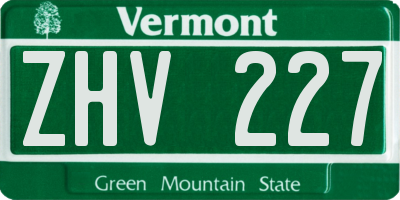 VT license plate ZHV227