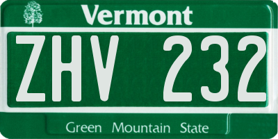 VT license plate ZHV232