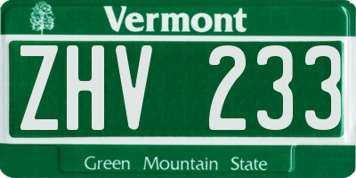 VT license plate ZHV233