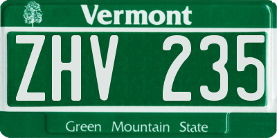 VT license plate ZHV235