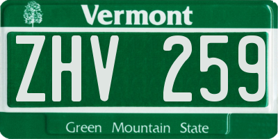 VT license plate ZHV259
