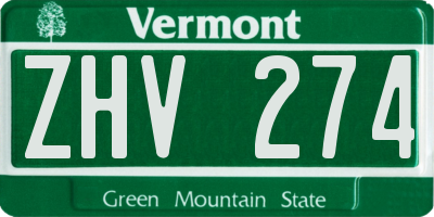 VT license plate ZHV274