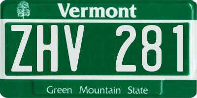 VT license plate ZHV281