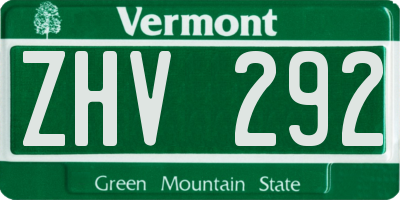 VT license plate ZHV292