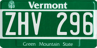 VT license plate ZHV296