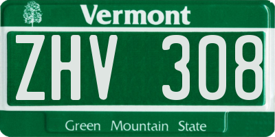VT license plate ZHV308