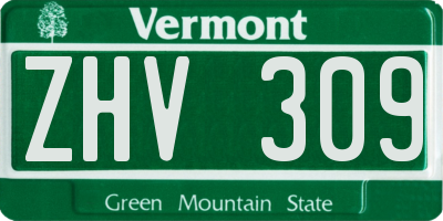 VT license plate ZHV309