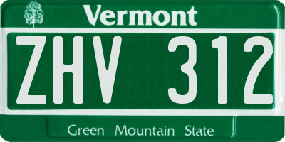 VT license plate ZHV312