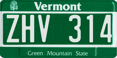 VT license plate ZHV314