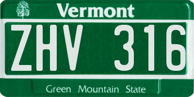 VT license plate ZHV316