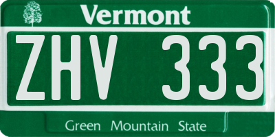 VT license plate ZHV333