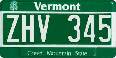 VT license plate ZHV345