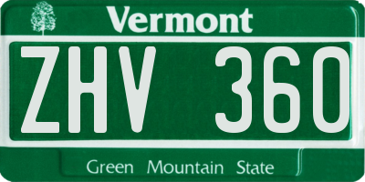 VT license plate ZHV360
