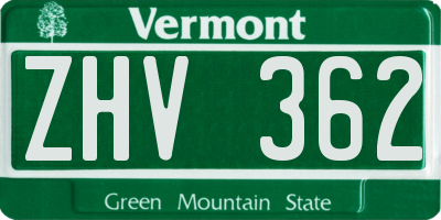 VT license plate ZHV362