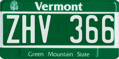 VT license plate ZHV366