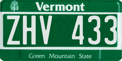 VT license plate ZHV433