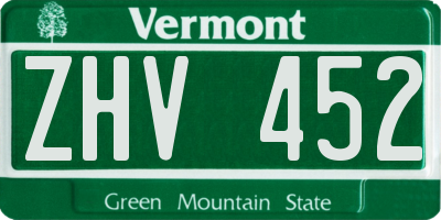 VT license plate ZHV452