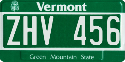 VT license plate ZHV456