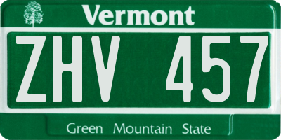 VT license plate ZHV457