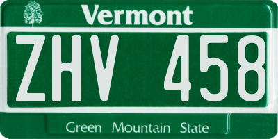 VT license plate ZHV458