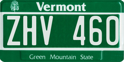 VT license plate ZHV460