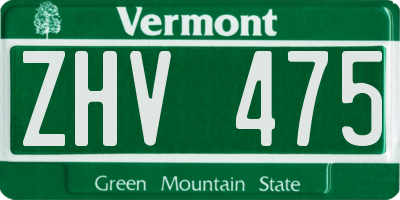 VT license plate ZHV475