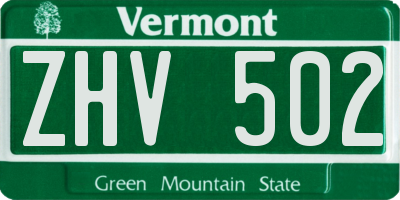 VT license plate ZHV502
