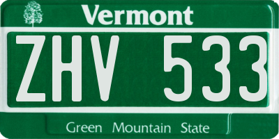 VT license plate ZHV533