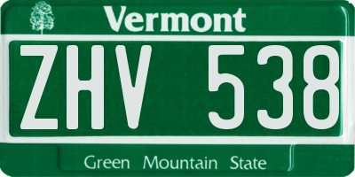 VT license plate ZHV538