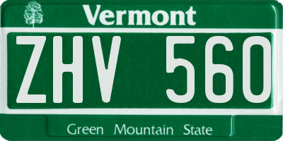 VT license plate ZHV560