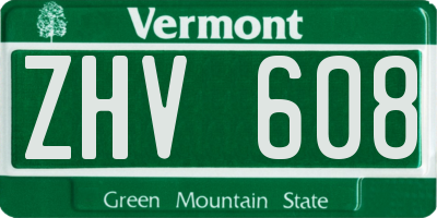 VT license plate ZHV608