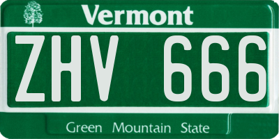 VT license plate ZHV666