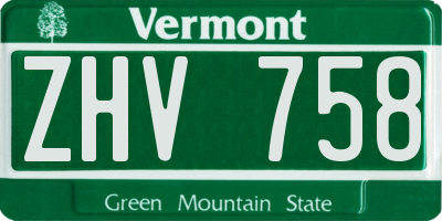 VT license plate ZHV758