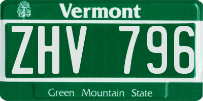VT license plate ZHV796