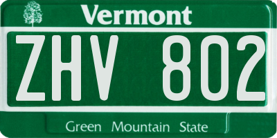 VT license plate ZHV802