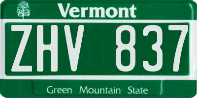 VT license plate ZHV837