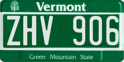 VT license plate ZHV906