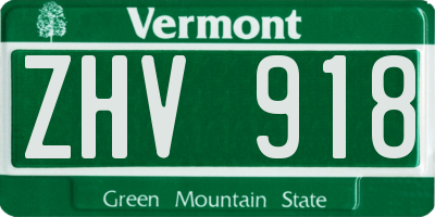 VT license plate ZHV918