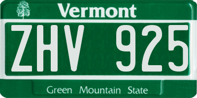 VT license plate ZHV925