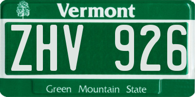 VT license plate ZHV926
